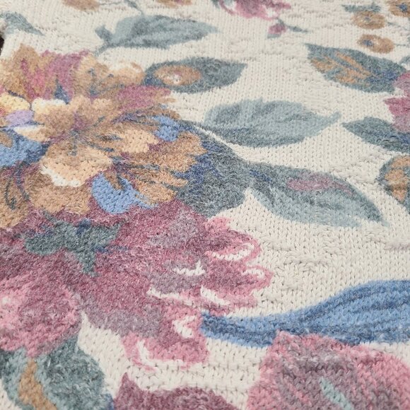 VINTAGE 1990s Objects D'art Floral Cropped Boat Neck Knit Crop Top Sweater Sz: S - Picture 4 of 7